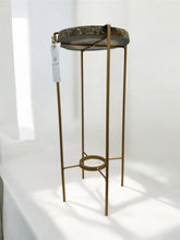 Load image into Gallery viewer, Steel Blue Agate Accent Table with Matte Gold Base