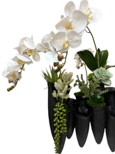 Load image into Gallery viewer, Sculptural Orchid &amp; Succulent Arrangement in Black Organic Vase – Modern Botanical
