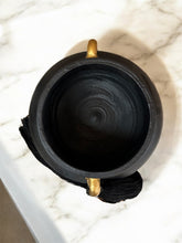 Load image into Gallery viewer, Black Brazilian Clay Vase with Gold Leaf and Silk Tassels
