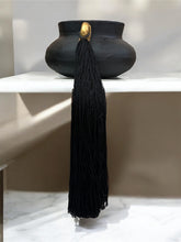 Load image into Gallery viewer, Black Brazilian Clay Vase with Gold Leaf and Silk Tassels
