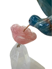 Load image into Gallery viewer, Blue Onyx Bird on Rose Quartz Flower

