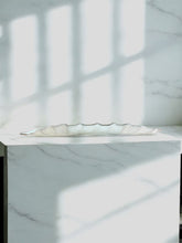 Load image into Gallery viewer, Handblown Glass Centerpiece – Aqua Iridescent with Silver Edge
