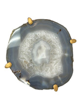 Load image into Gallery viewer, Steel Blue Agate Accent Table with Matte Gold Base
