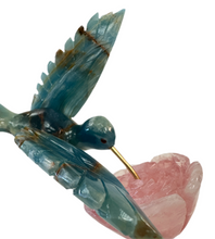 Load image into Gallery viewer, Blue Onyx Bird on Rose Quartz Flower
