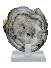 Load image into Gallery viewer, Polished Agate Geode Slice – Cream &amp; Brown with Gold Electroplated Edge
