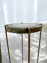 Load image into Gallery viewer, Steel Blue Agate Accent Table with Matte Gold Base
