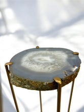 Load image into Gallery viewer, Steel Blue Agate Accent Table with Matte Gold Base
