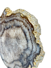 Load image into Gallery viewer, Polished Agate Geode Slice – Cream &amp; Brown with Gold Electroplated Edge
