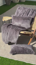 Load and play video in Gallery viewer, French Faux Fur Pillow – Smokey Grey | 22x22
