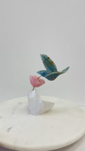 Load and play video in Gallery viewer, Blue Onyx Bird on Rose Quartz Flower
